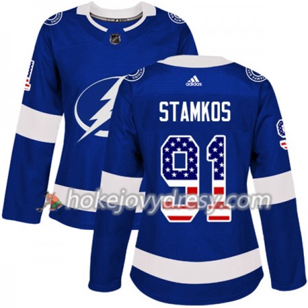 Dámské Hokejový Dres Tampa Bay Lightning Steven Stamkos 91 2017-2018 USA Flag Fashion Modrá Adidas Authentic